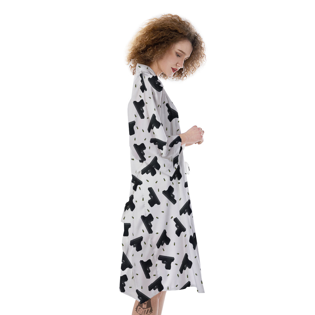 Gun Bullet White And Black Print Pattern Kimono-grizzshop