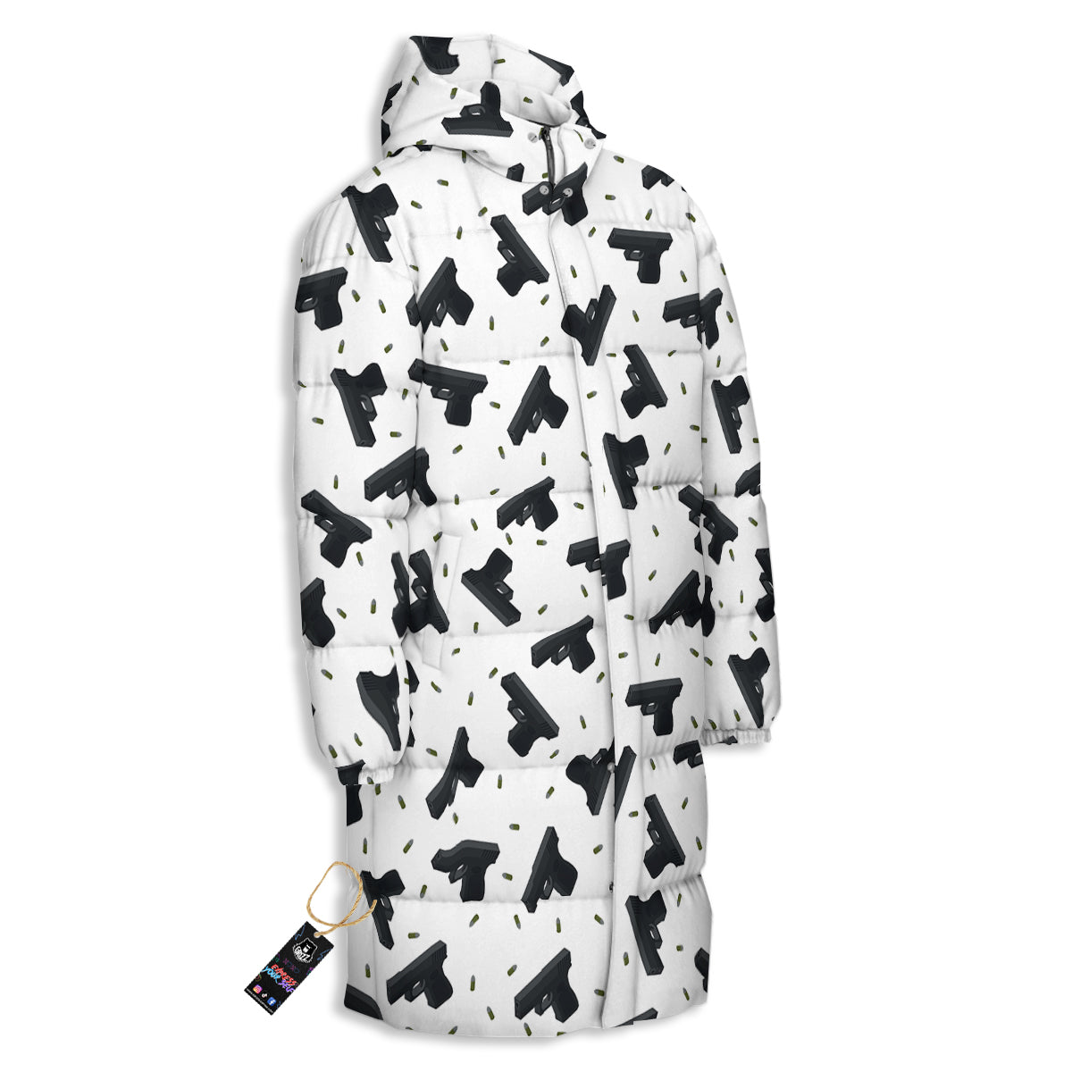 Gun Bullet White And Black Print Pattern Long Down Jacket-grizzshop