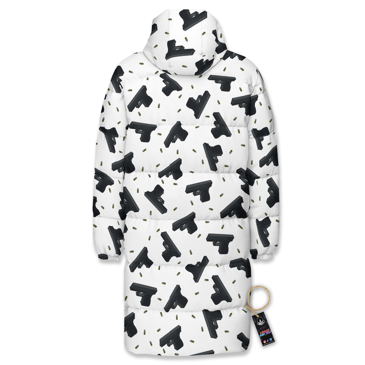 Gun Bullet White And Black Print Pattern Long Down Jacket-grizzshop