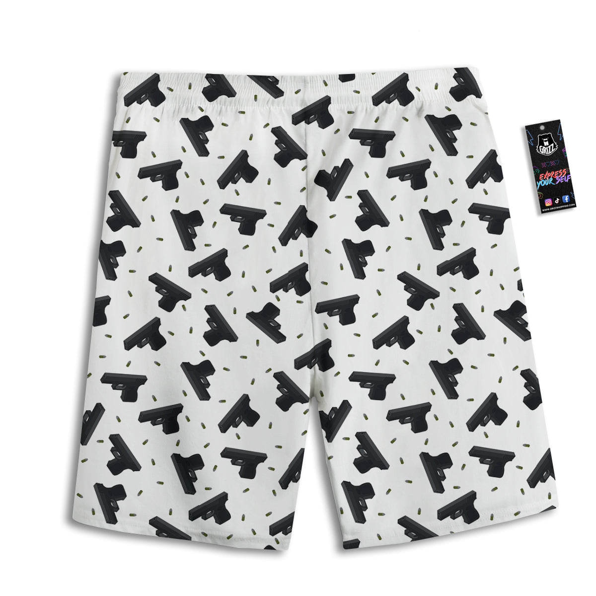 Gun Bullet White And Black Print Pattern Men's Athletic Shorts