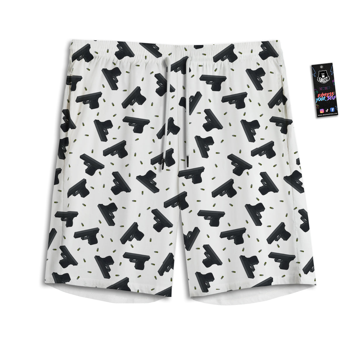 Gun Bullet White And Black Print Pattern Men's Athletic Shorts