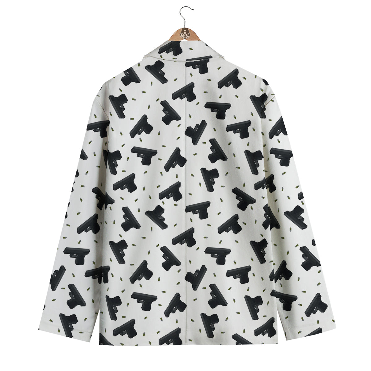 Gun Bullet White And Black Print Pattern Men's Blazer-grizzshop