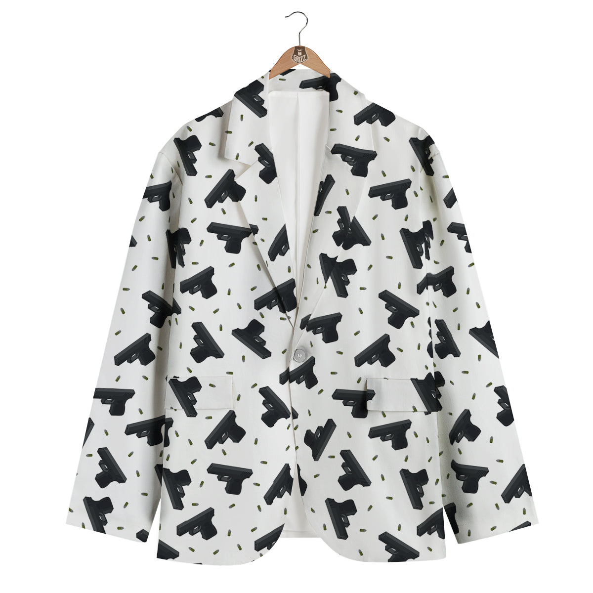 Gun Bullet White And Black Print Pattern Men's Blazer-grizzshop