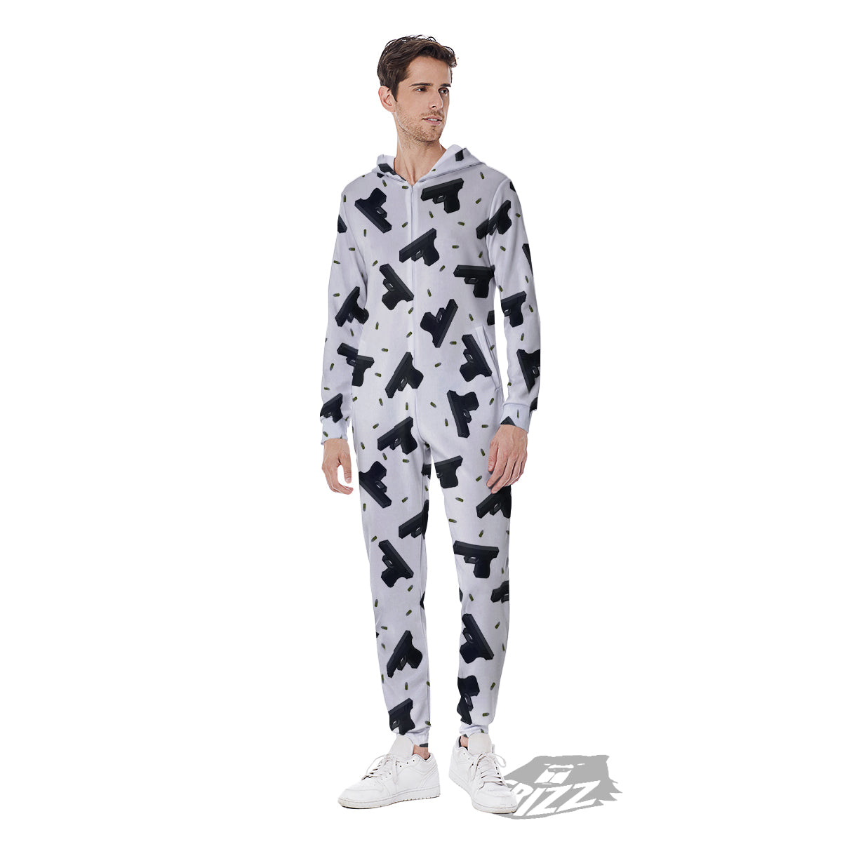 Gun Bullet White And Black Print Pattern Men's Jumpsuit-grizzshop