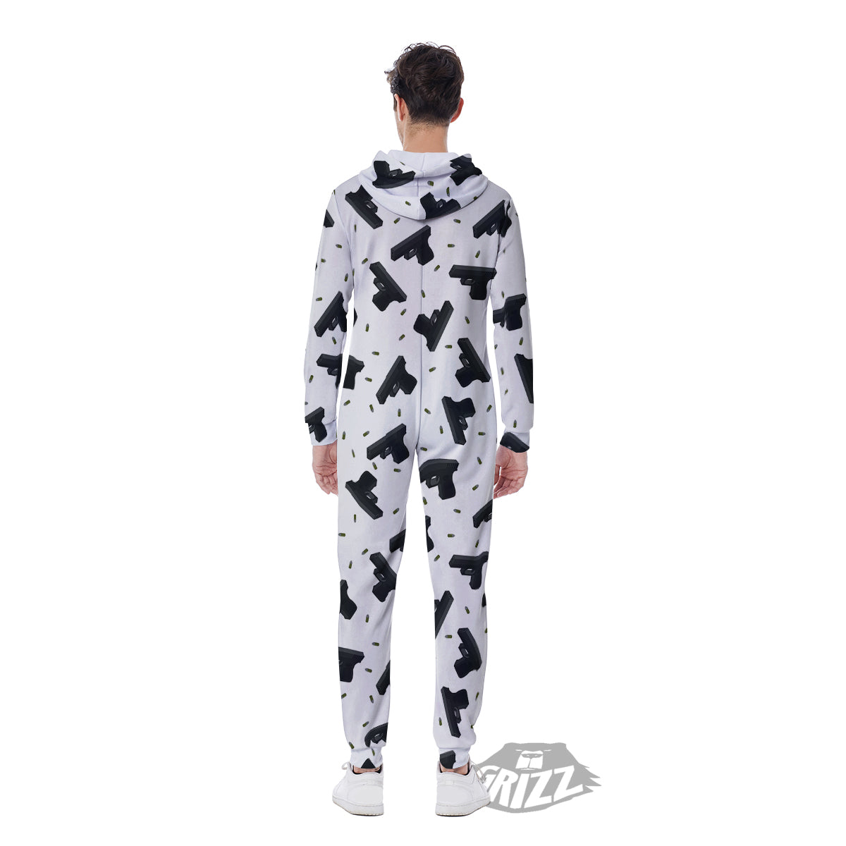 Gun Bullet White And Black Print Pattern Men's Jumpsuit-grizzshop