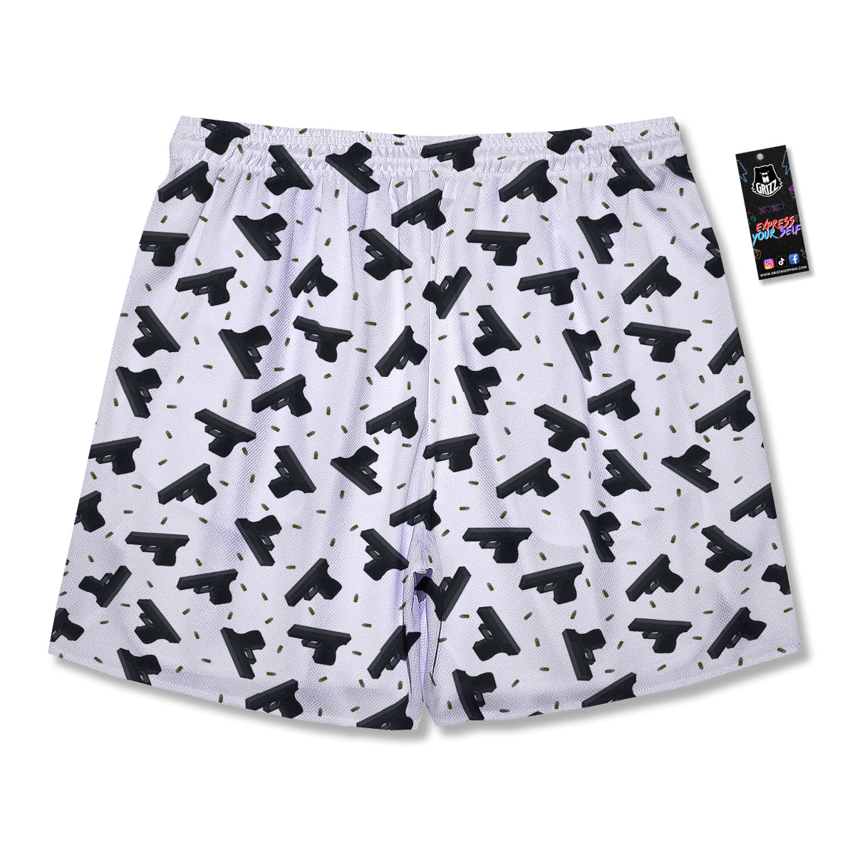 Gun Bullet White And Black Print Pattern Men's Running Shorts-grizzshop