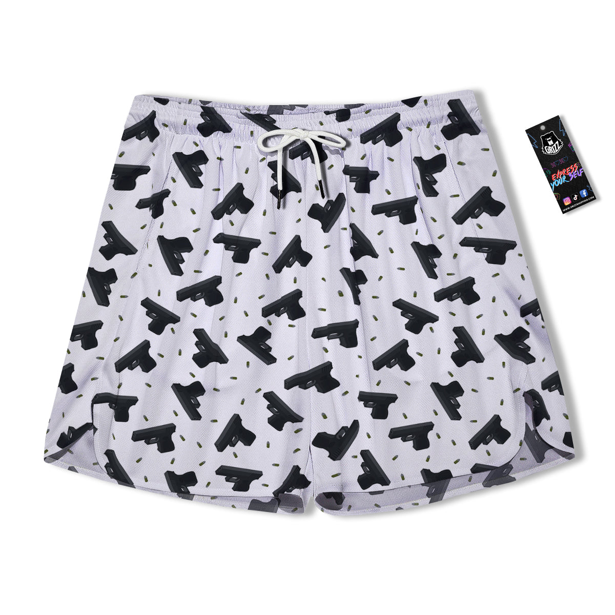 Gun Bullet White And Black Print Pattern Men's Running Shorts-grizzshop