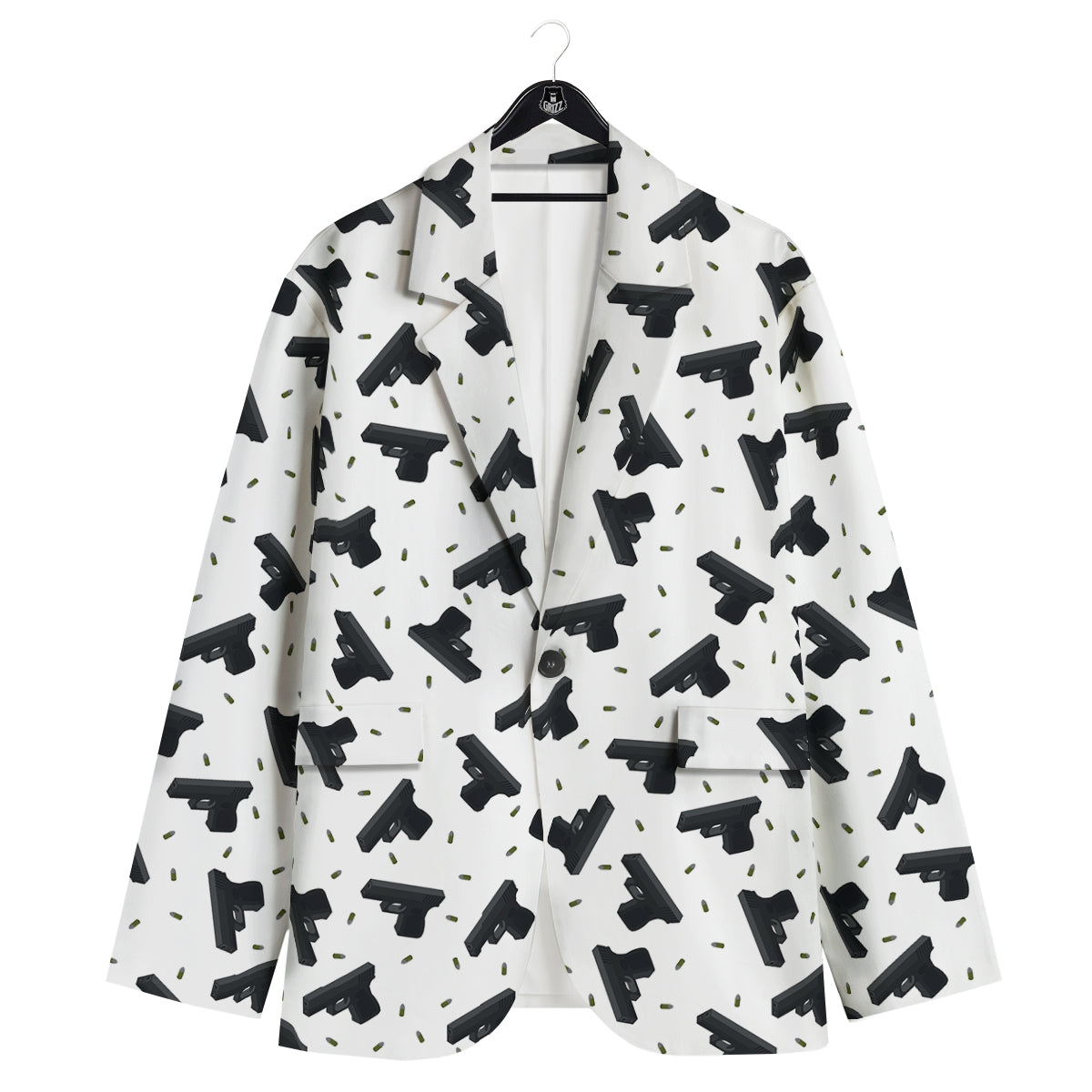 Gun Bullet White And Black Print Pattern Men's Sport Coat-grizzshop