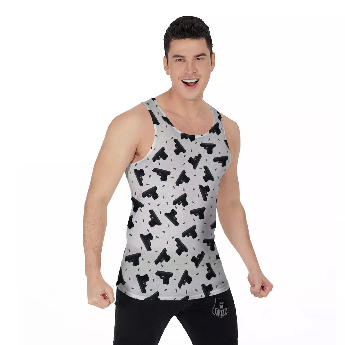 Gun Bullet White And Black Print Pattern Men's Tank Top-grizzshop