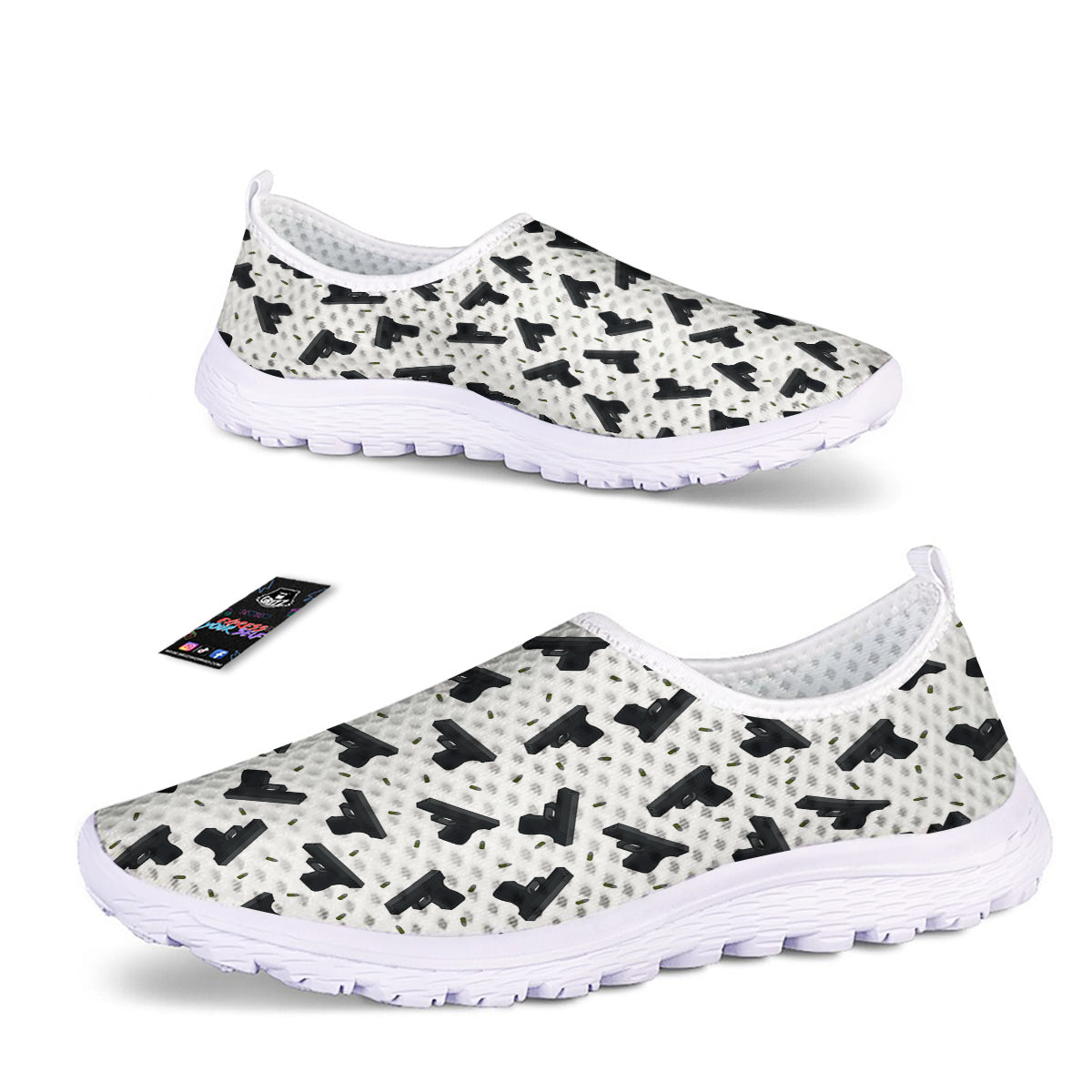 Gun Bullet White And Black Print Pattern Nurse Shoes-grizzshop