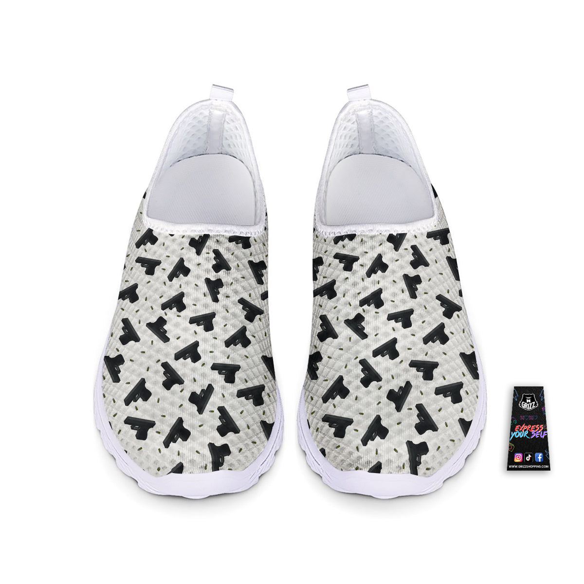 Gun Bullet White And Black Print Pattern Nurse Shoes-grizzshop