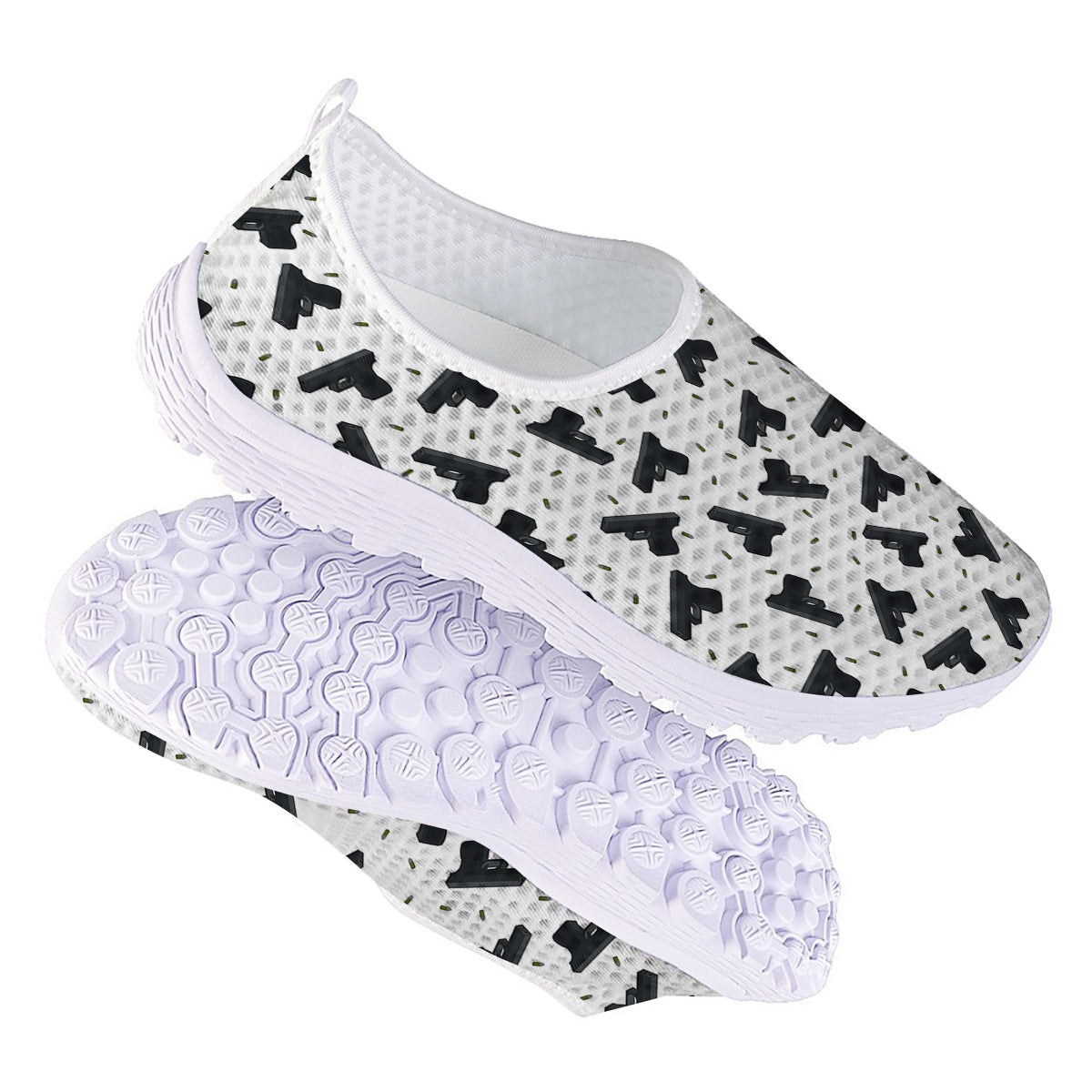 Gun Bullet White And Black Print Pattern Nurse Shoes-grizzshop