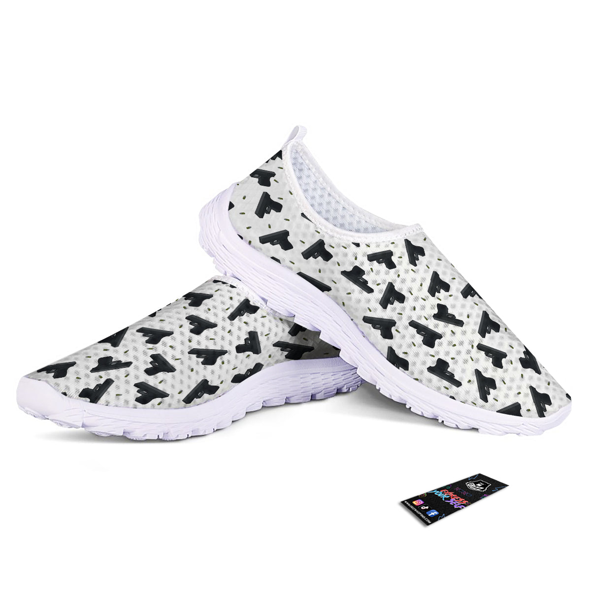 Gun Bullet White And Black Print Pattern Nurse Shoes-grizzshop