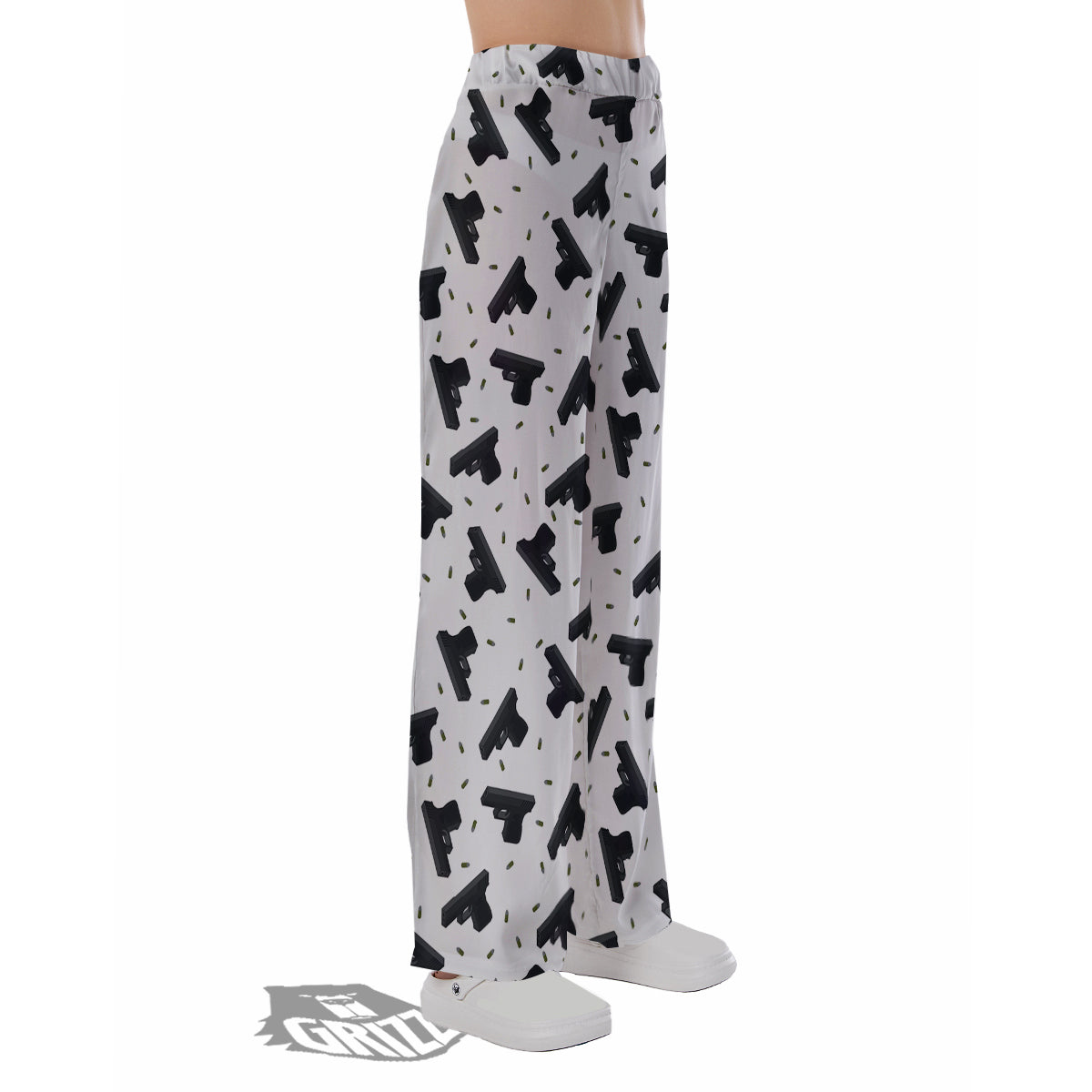 Gun Bullet White And Black Print Pattern Pajama Pants-grizzshop