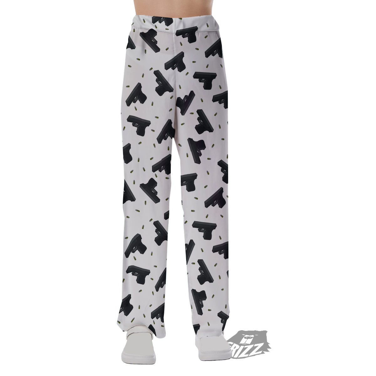 Gun Bullet White And Black Print Pattern Pajama Pants-grizzshop