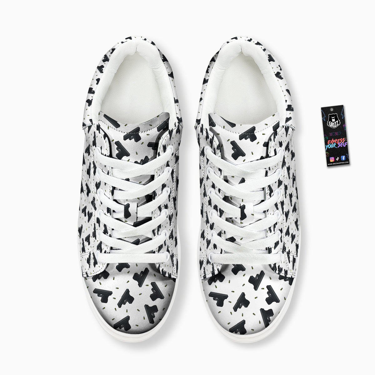 Gun Bullet White And Black Print Pattern Platform Shoes-grizzshop