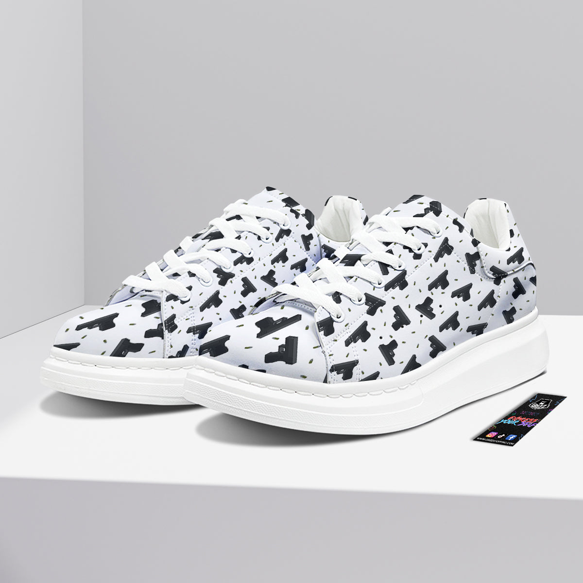 Gun Bullet White And Black Print Pattern Platform Shoes-grizzshop