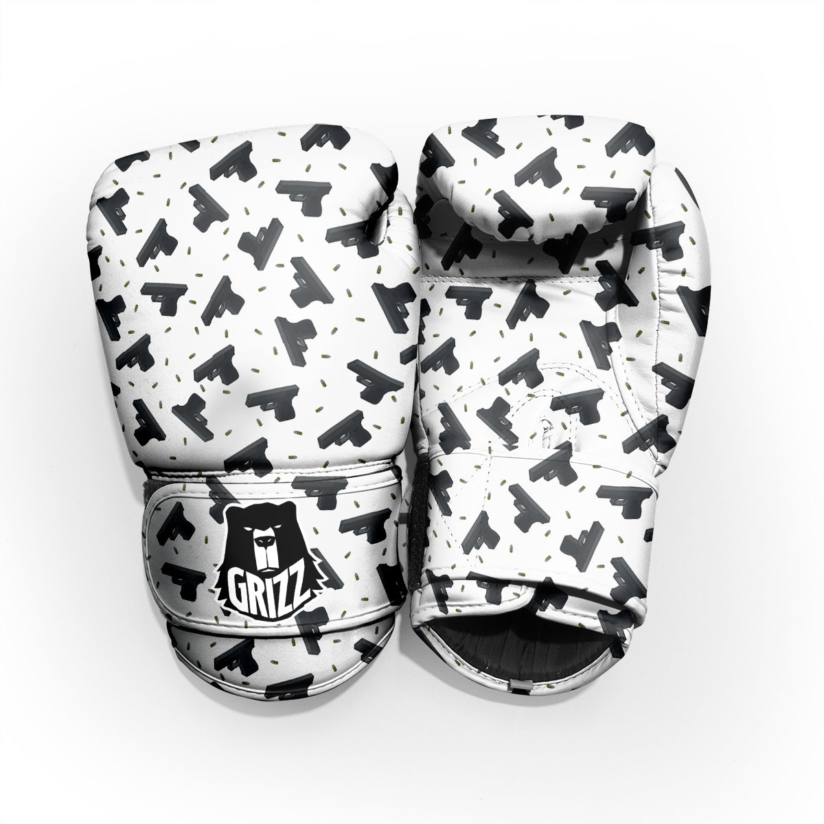 Gun Bullet White And Black Print Pattern Pro Boxing Glove