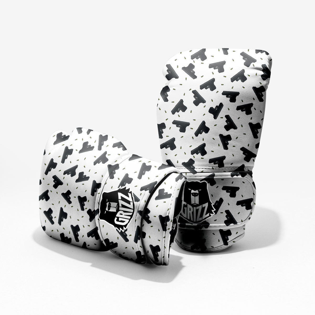 Gun Bullet White And Black Print Pattern Pro Boxing Glove