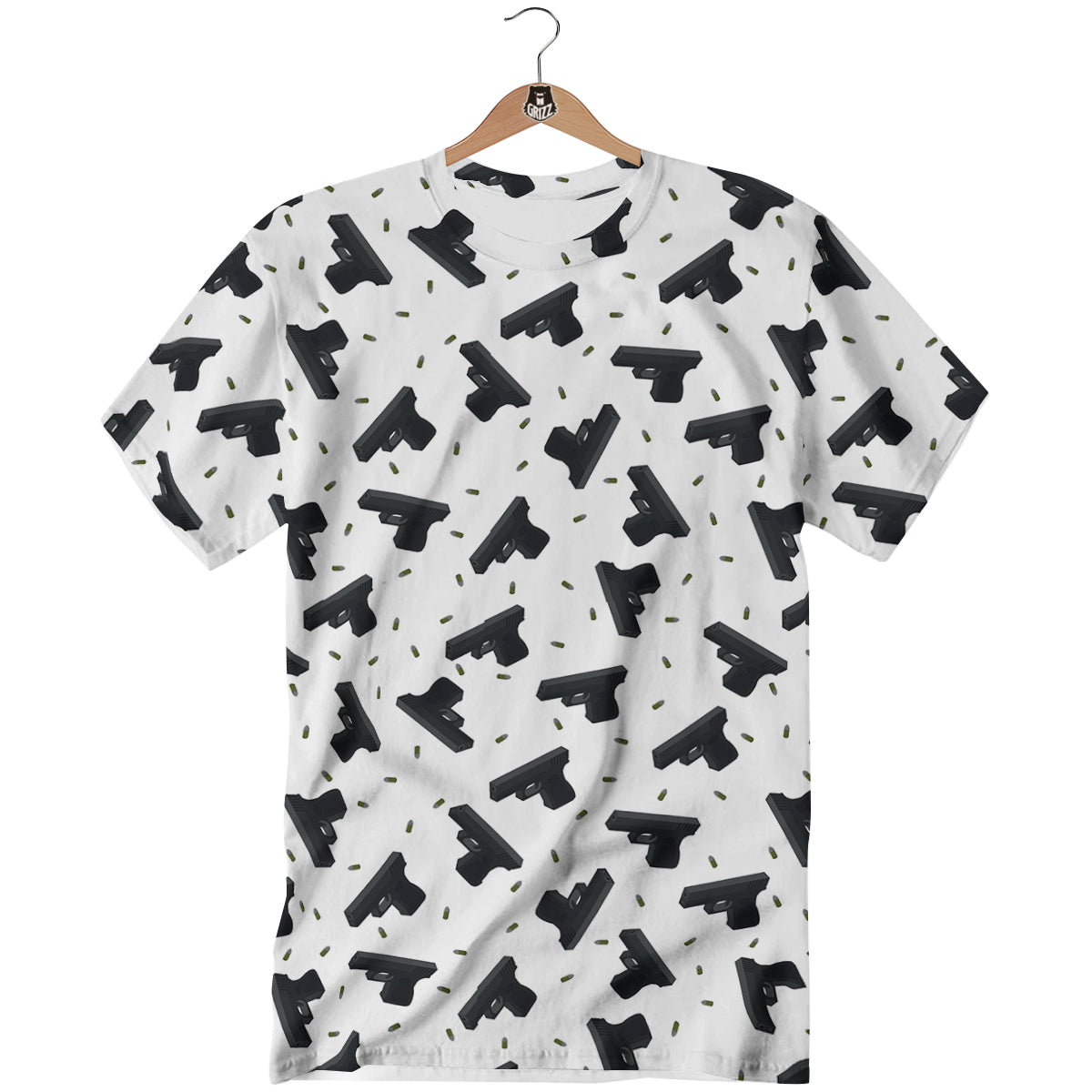 Gun Bullet White And Black Print Pattern T-Shirt-grizzshop