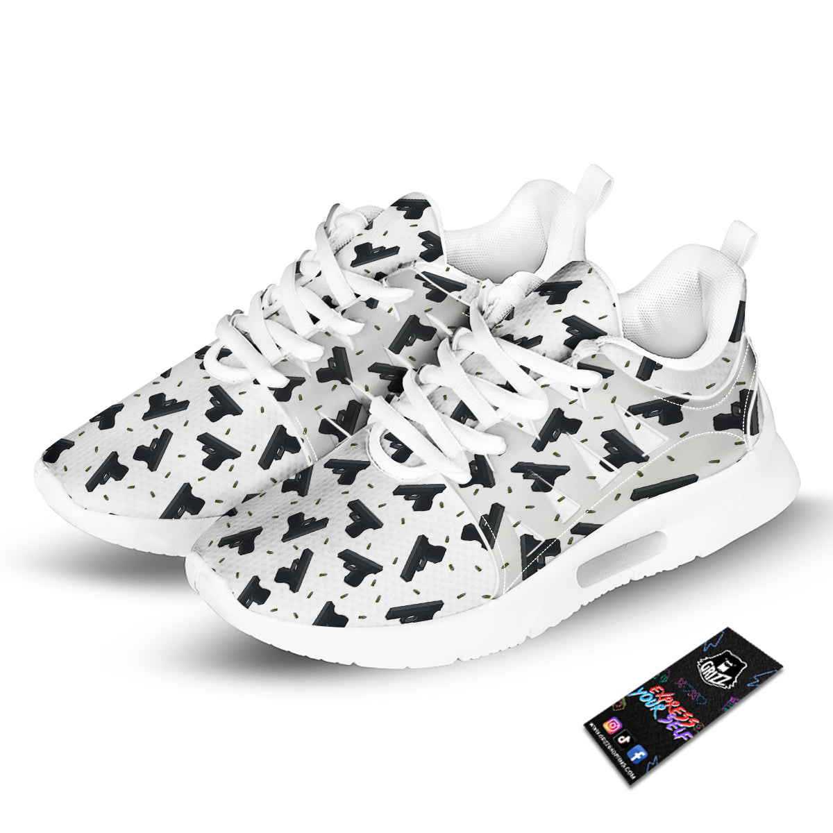 Gun Bullet White And Black Print Pattern Tennis Shoes-grizzshop