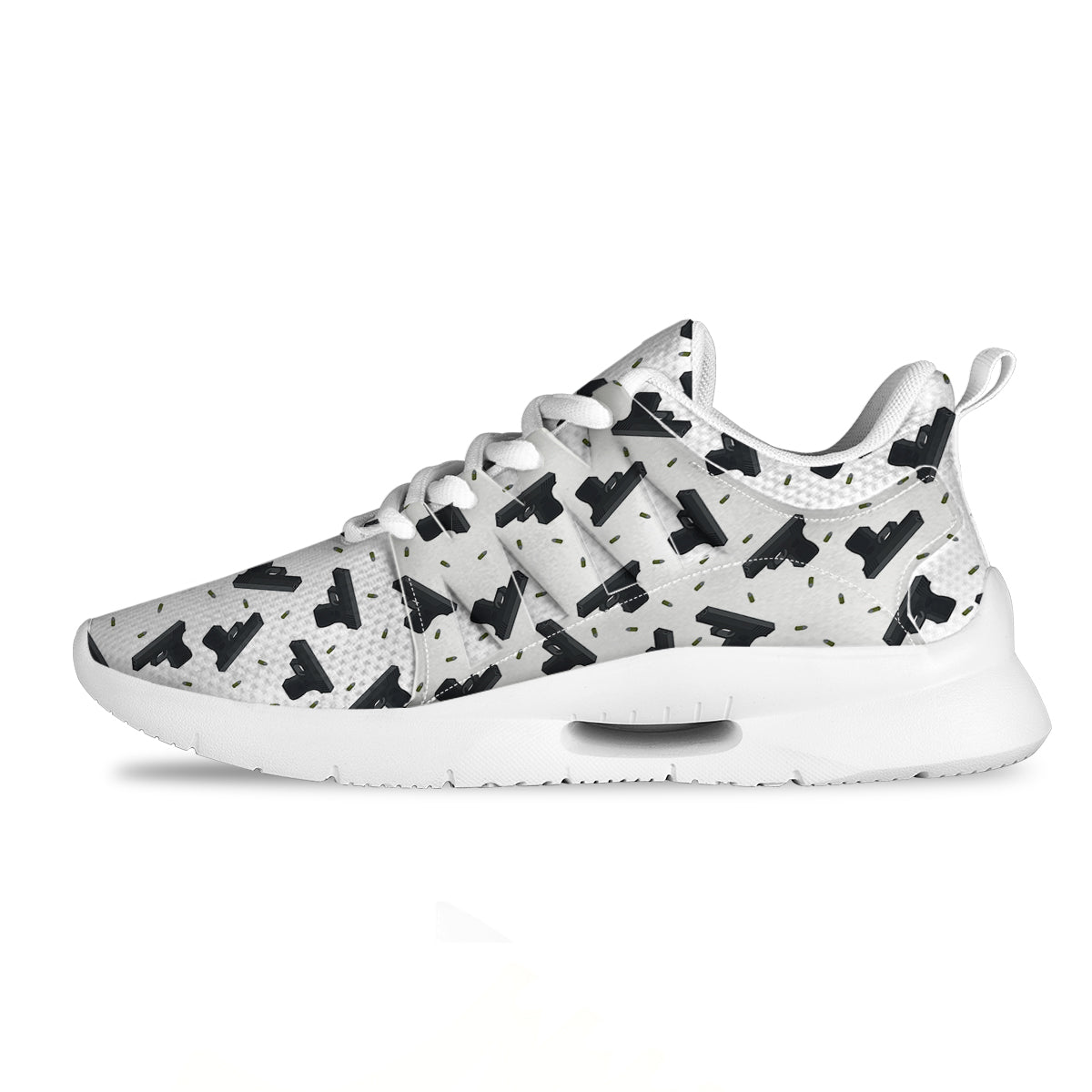 Gun Bullet White And Black Print Pattern Tennis Shoes-grizzshop