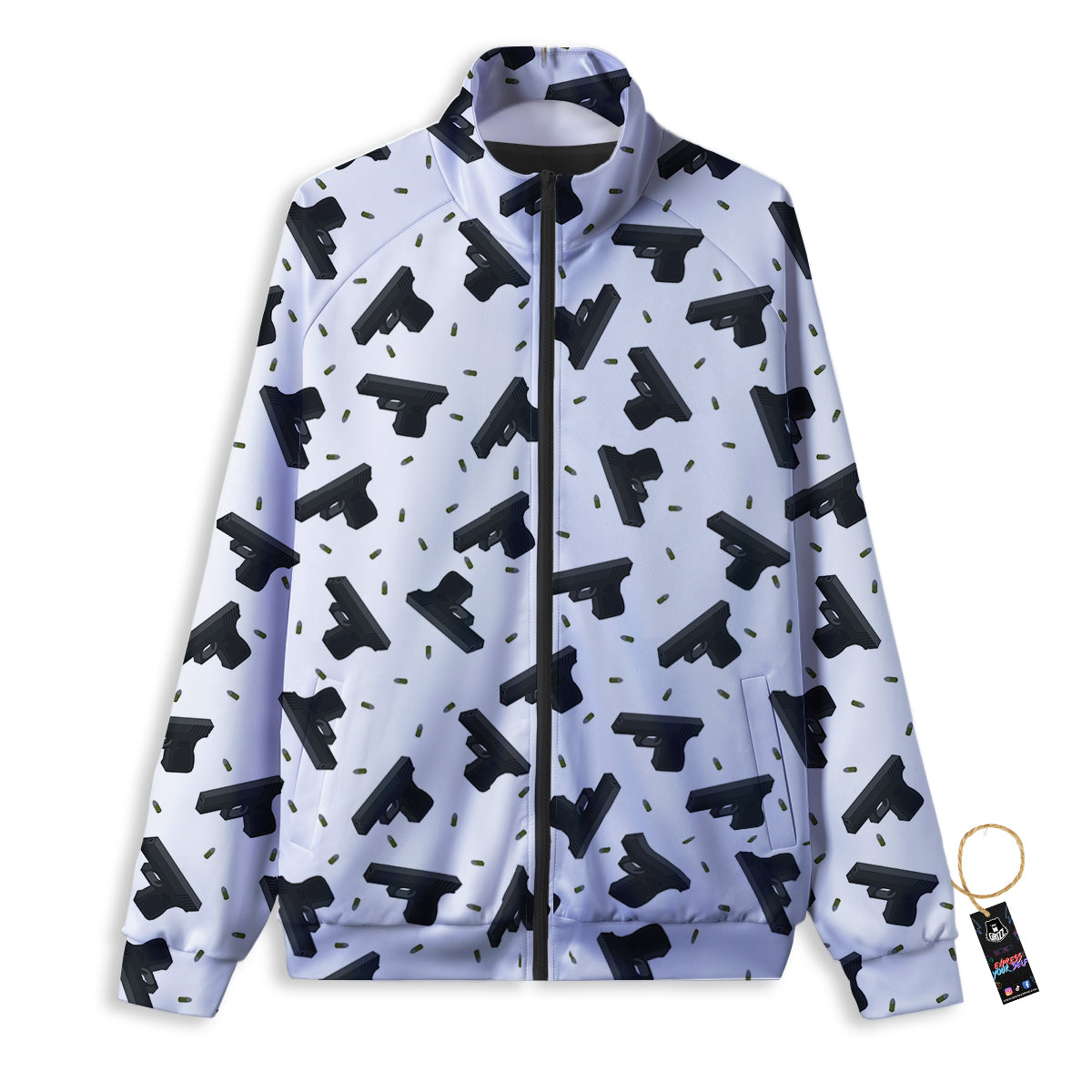 Gun Bullet White And Black Print Pattern Track Jacket-grizzshop