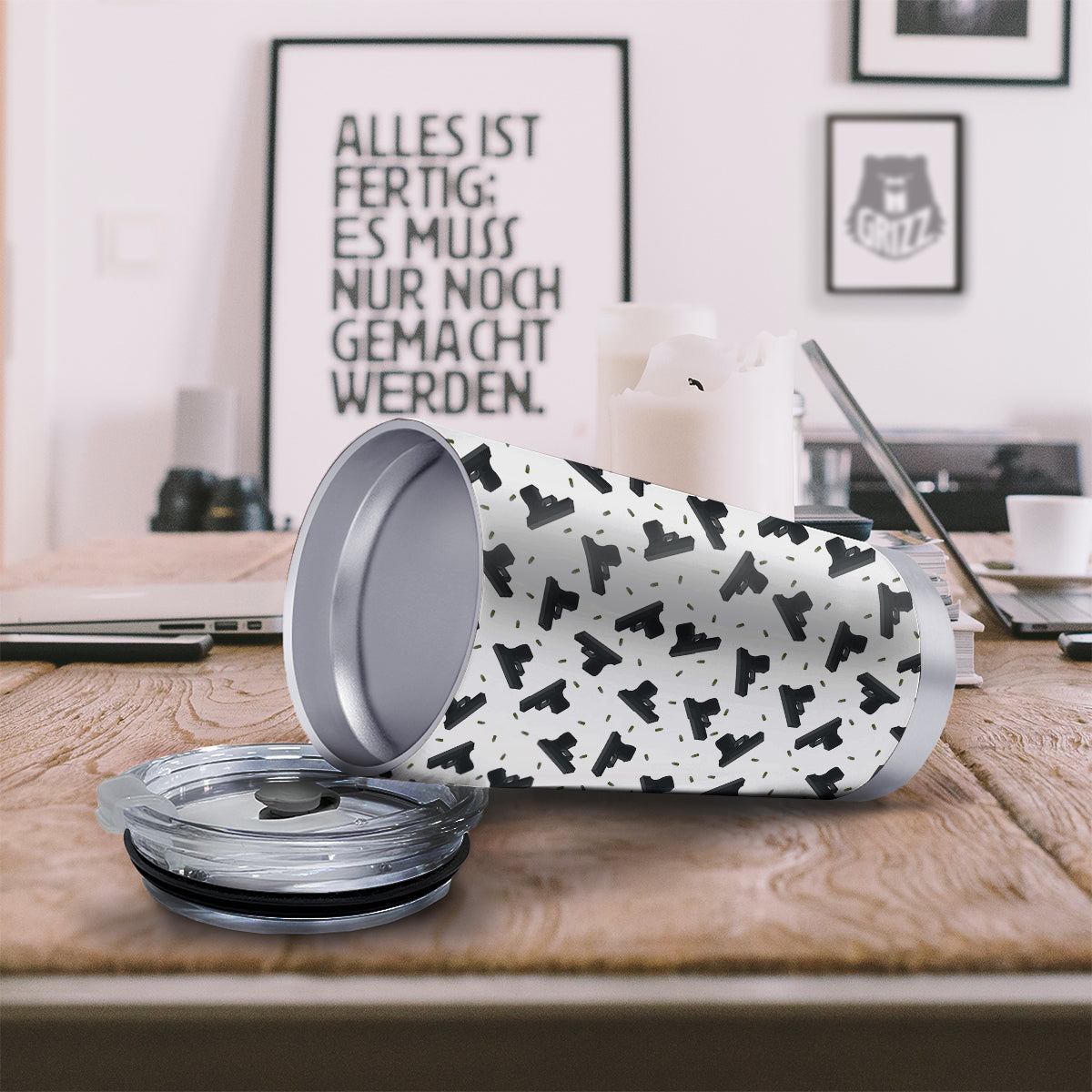 Gun Bullet White And Black Print Pattern Tumbler-grizzshop