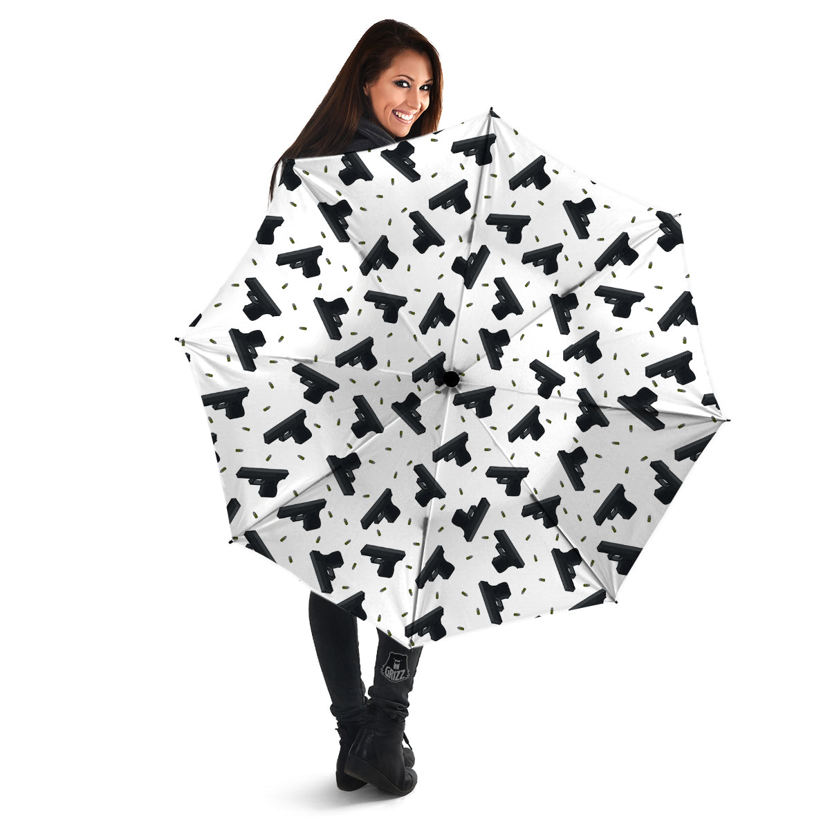 Gun Bullet White And Black Print Pattern Umbrella-grizzshop