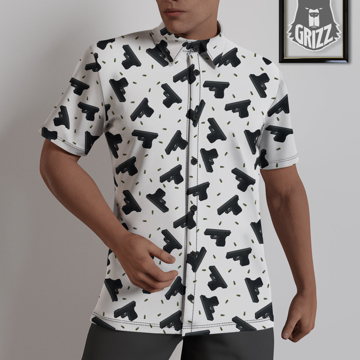 Gun Bullet White And Black Print Pattern Untucked Shirts-grizzshop