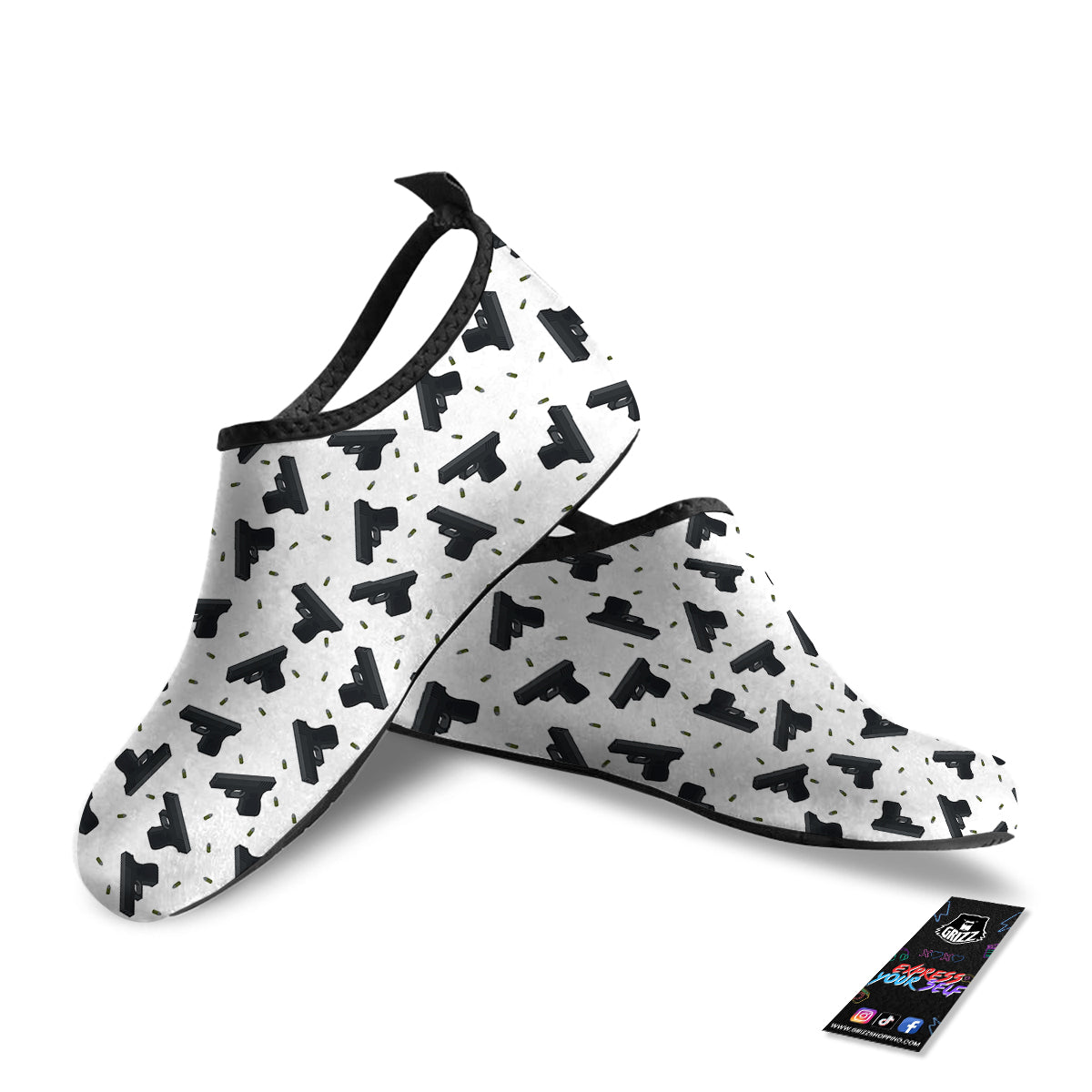 Gun Bullet White And Black Print Pattern Water Shoes-grizzshop