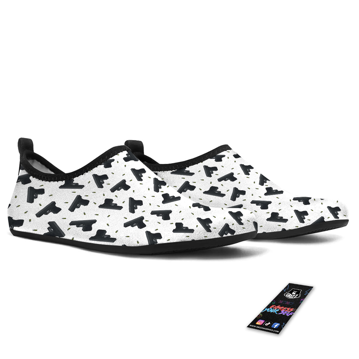 Gun Bullet White And Black Print Pattern Water Shoes-grizzshop