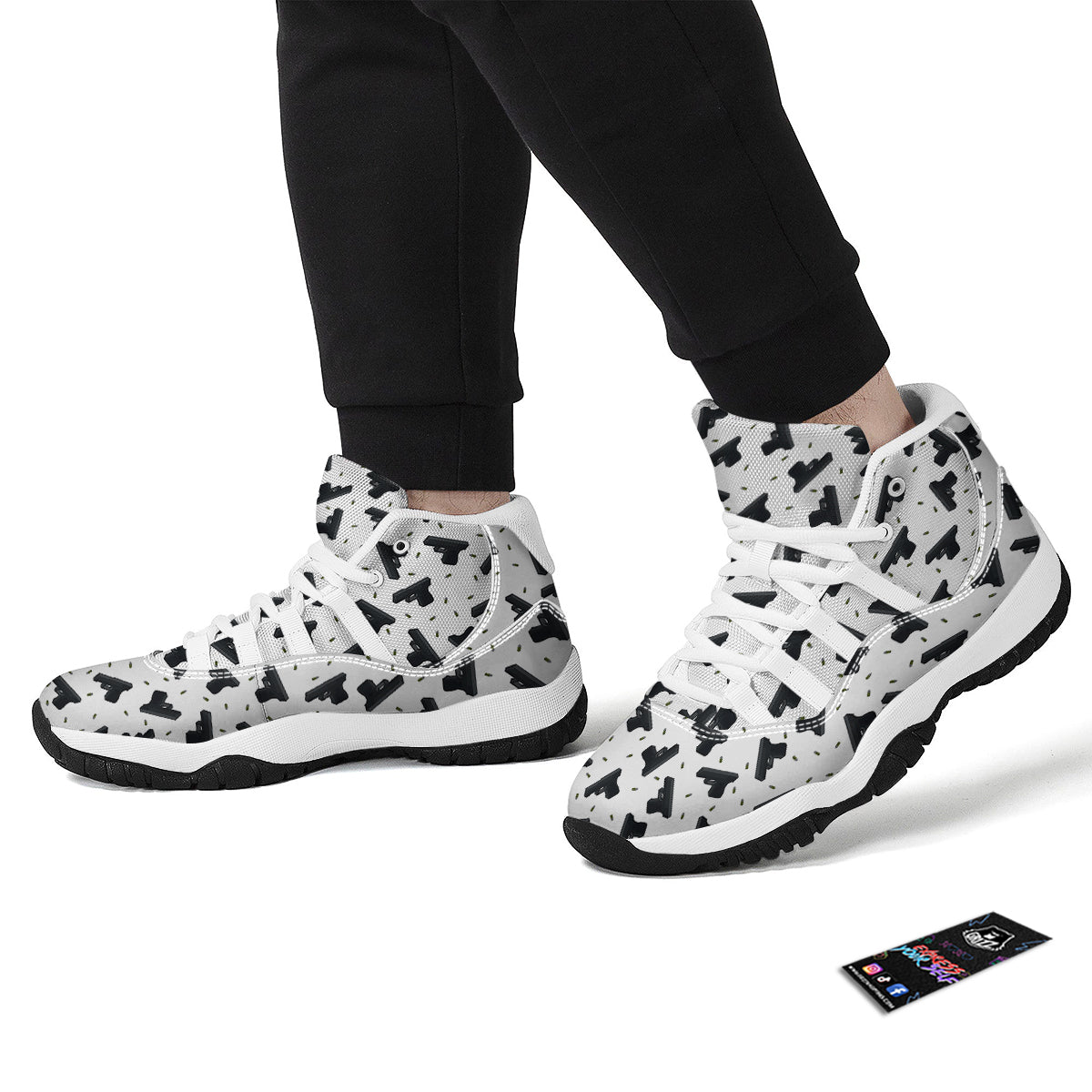 Gun Bullet White And Black Print Pattern White Bball Shoes-grizzshop