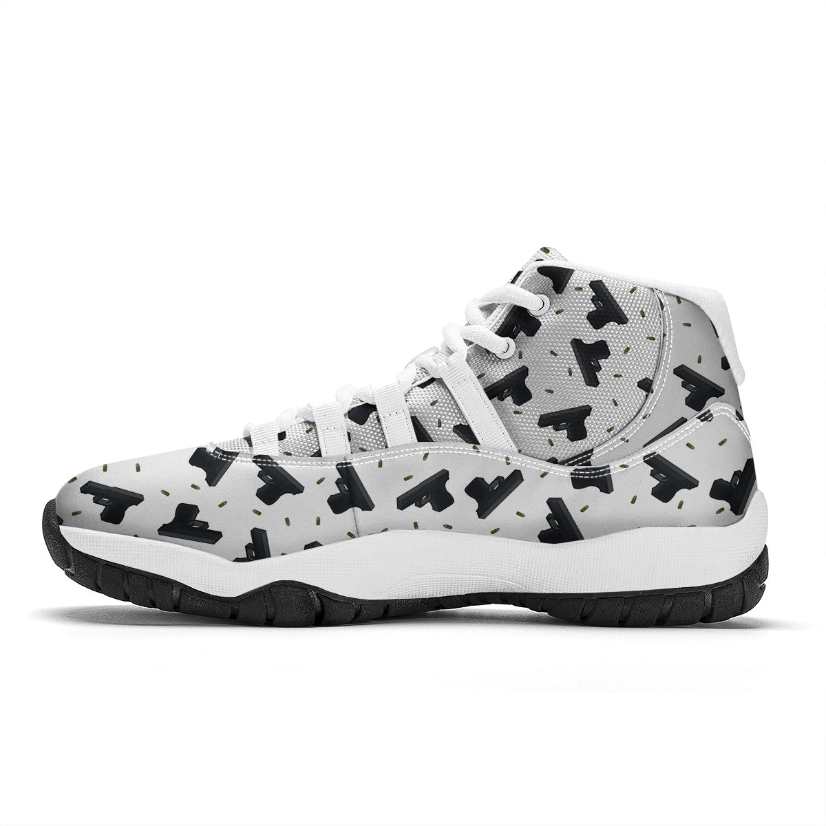 Gun Bullet White And Black Print Pattern White Bball Shoes-grizzshop