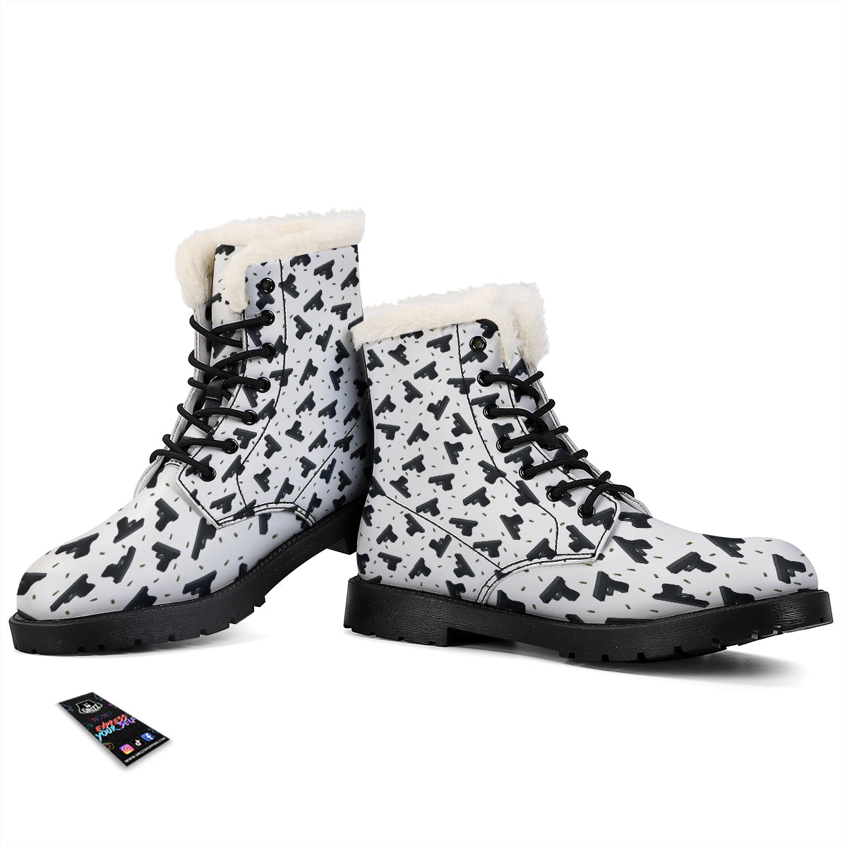Gun Bullet White And Black Print Pattern Winter Boots-grizzshop