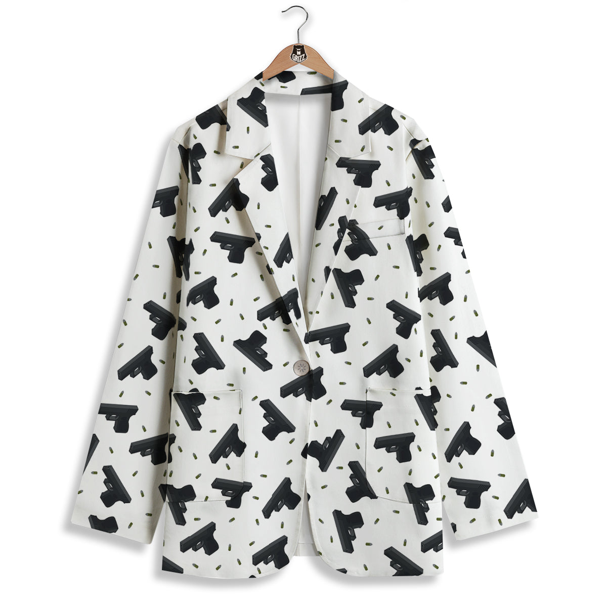 Gun Bullet White And Black Print Pattern Women's Blazer-grizzshop