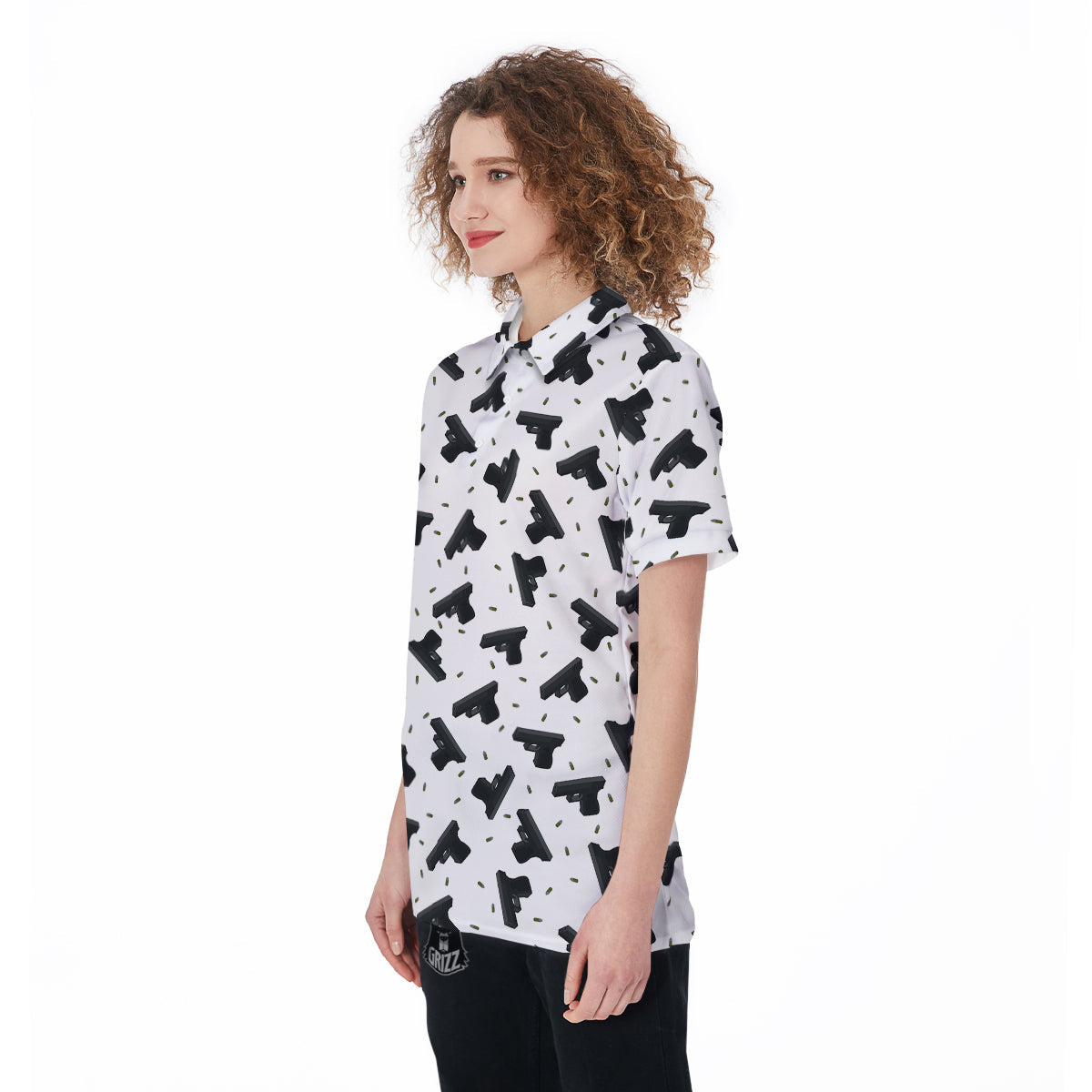 Gun Bullet White And Black Print Pattern Women's Golf Shirts-grizzshop