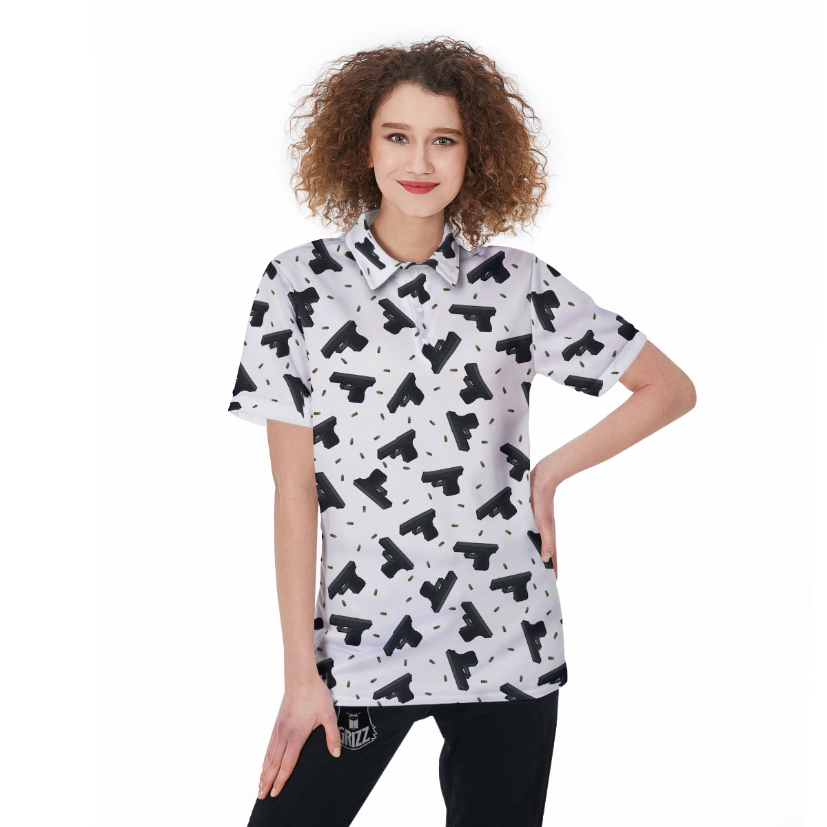 Gun Bullet White And Black Print Pattern Women's Golf Shirts-grizzshop