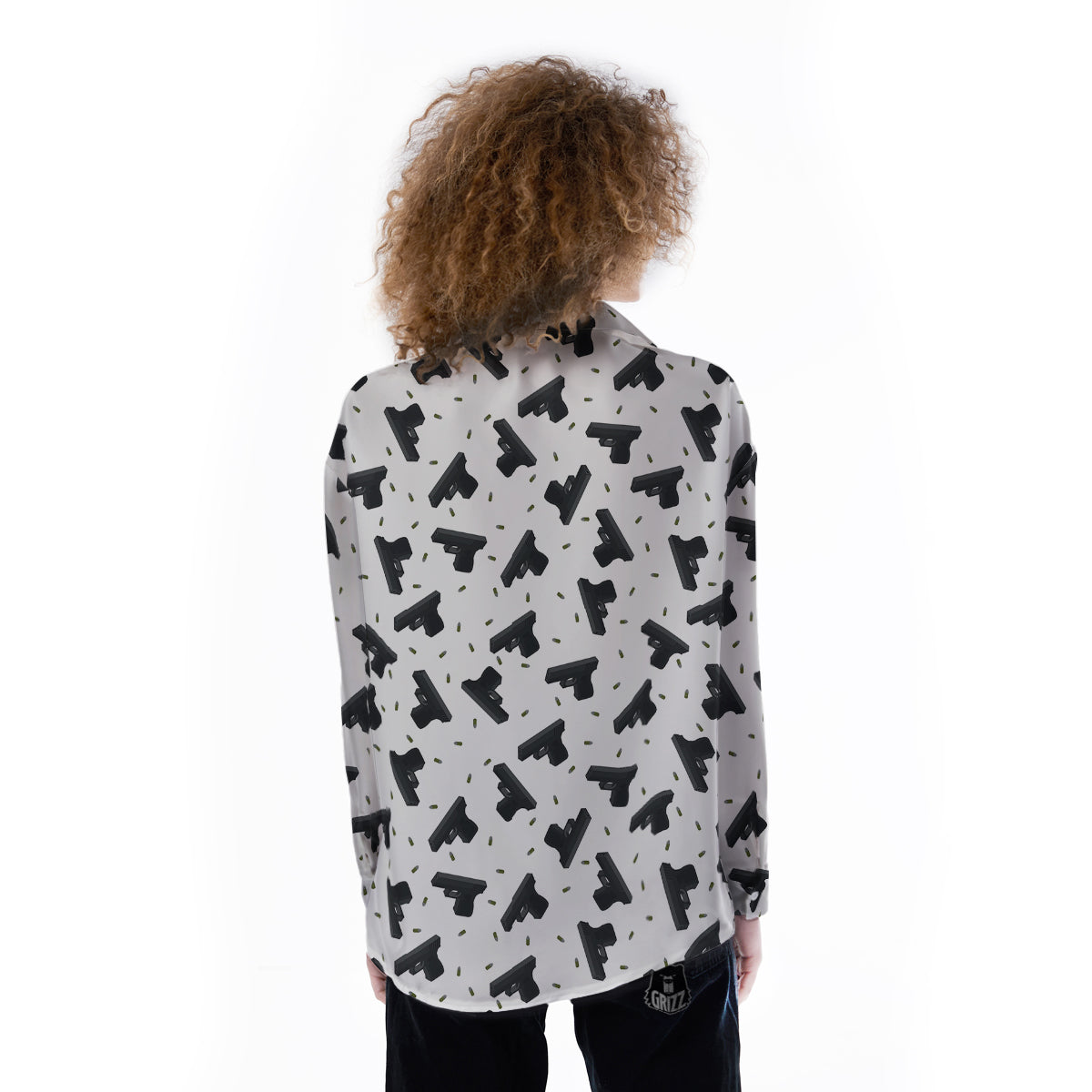 Gun Bullet White And Black Print Pattern Women's Long Sleeve Shirts-grizzshop