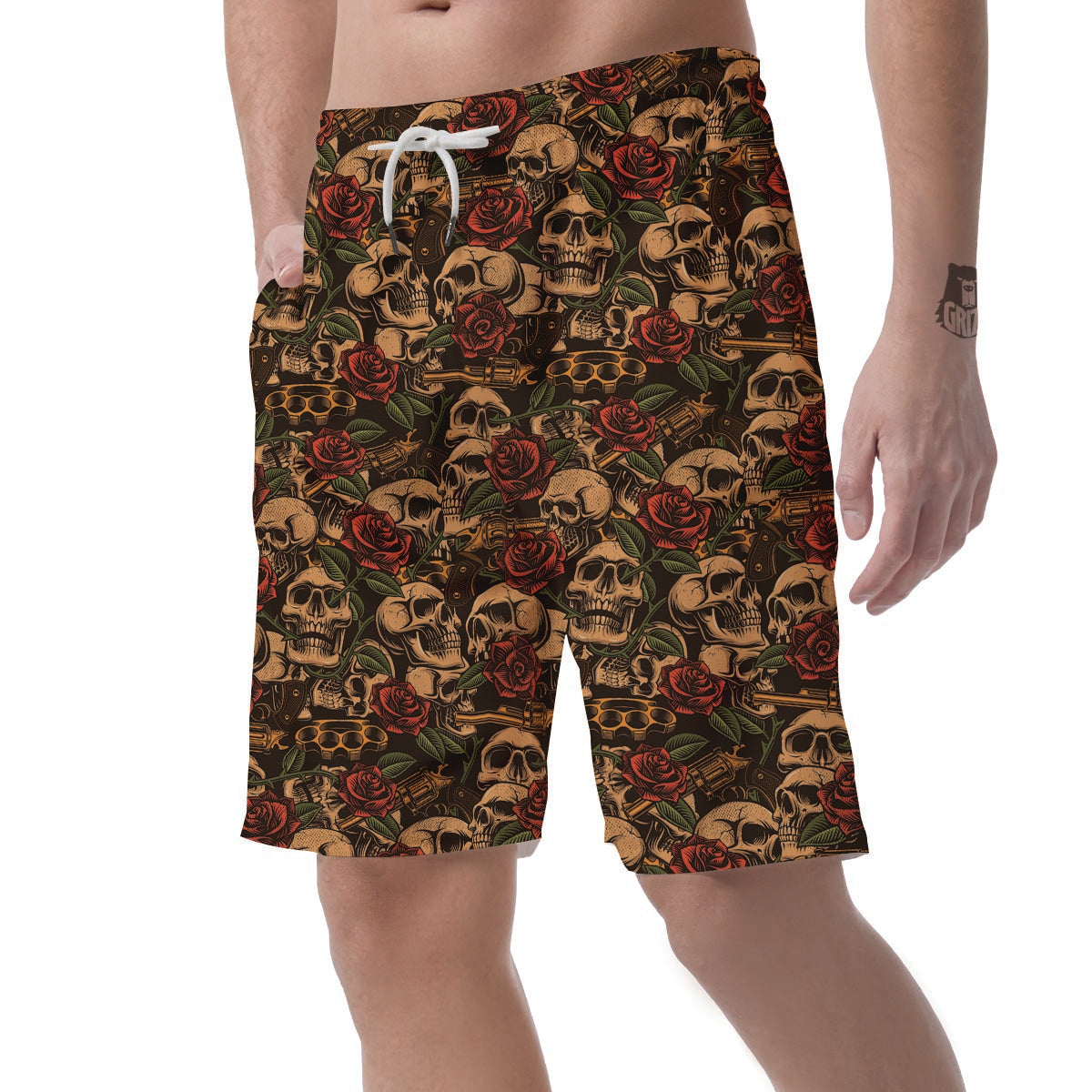 Gun Rose Skull Men's Shorts-grizzshop