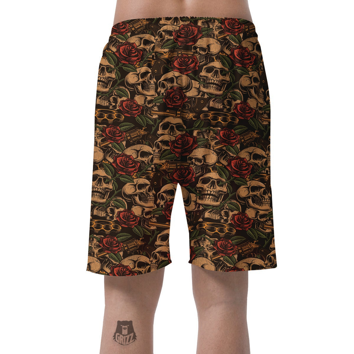 Gun Rose Skull Men's Shorts-grizzshop