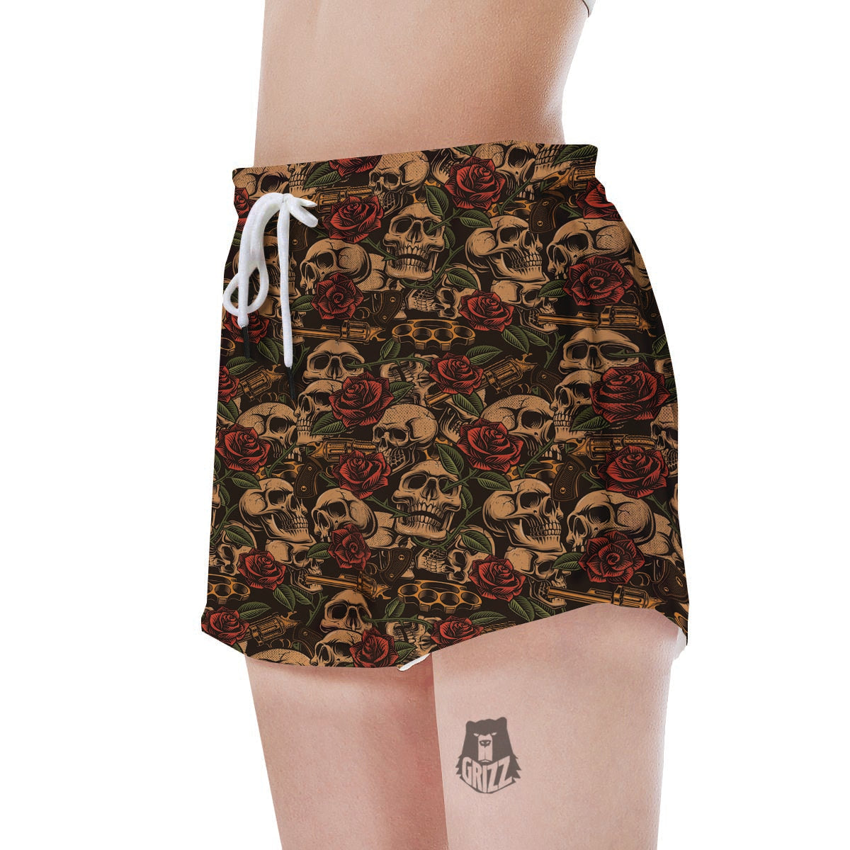 Gun Rose Skull Women's Shorts-grizzshop