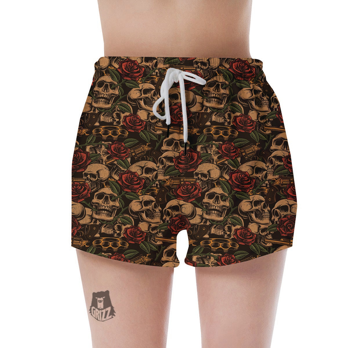 Gun Rose Skull Women's Shorts-grizzshop