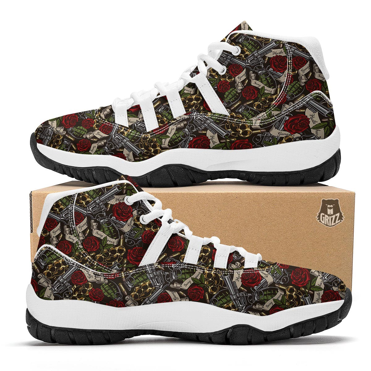 Gun Roses White Bball Shoes-grizzshop