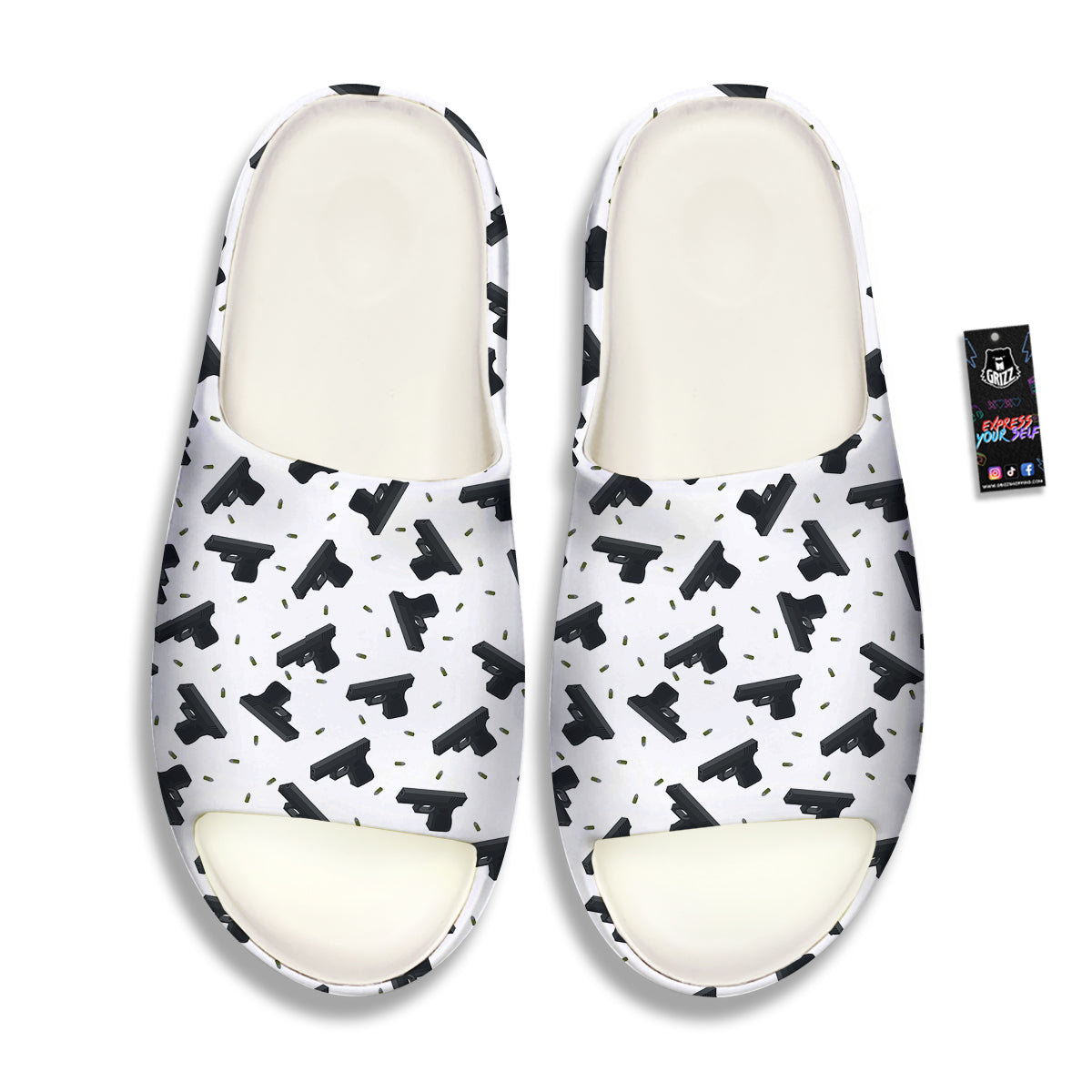 Gun Bullet White And Black Print Pattern Sandals-grizzshop