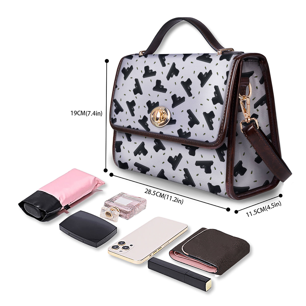Gun Bullet White And Black Print Pattern Women's Satchel Bag