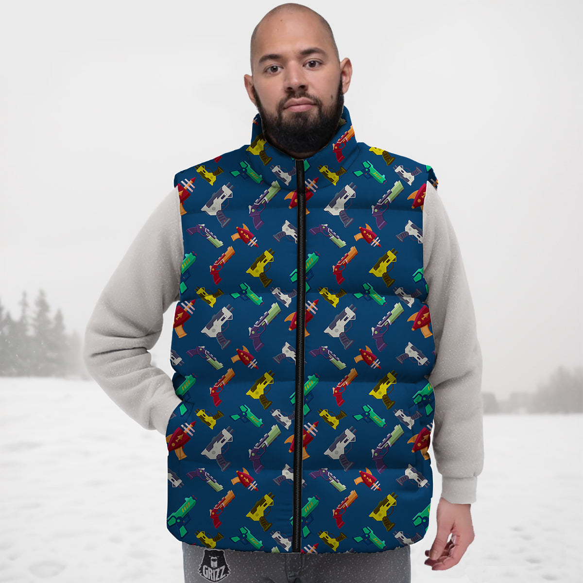 Guns Game Colorful Print Pattern Down Vest