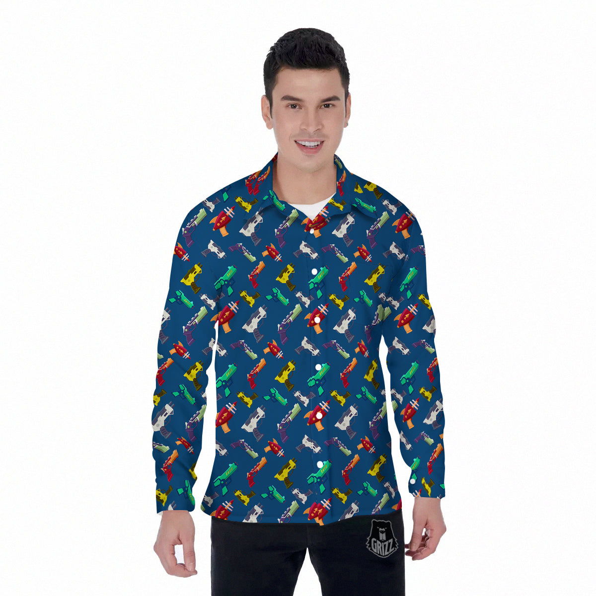 Guns Game Colorful Print Pattern Men's Long Sleeve Shirts-grizzshop