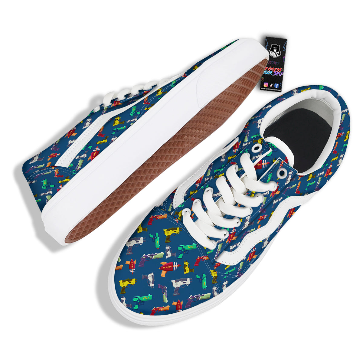 Guns Game Colorful Print Pattern Skate Shoes-grizzshop