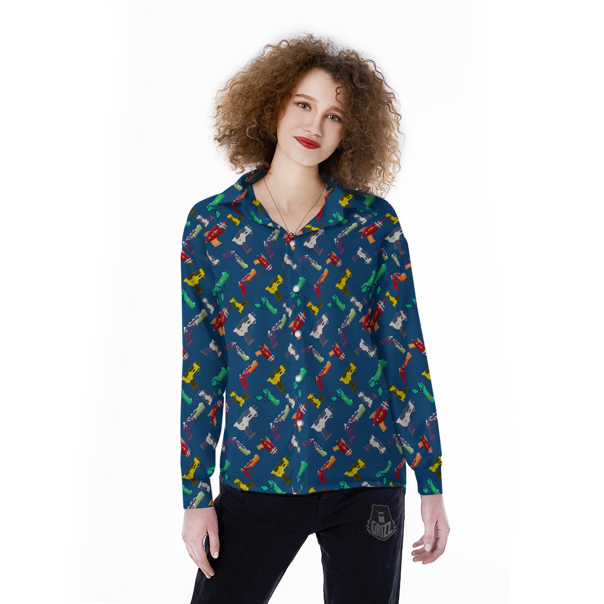 Guns Game Colorful Print Pattern Women's Long Sleeve Shirts-grizzshop